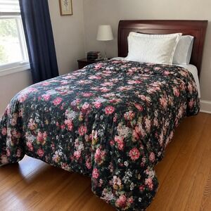 VTG Ralph Lauren Home Cosette Isadora Comforter Black Floral Twin Cottage 86x68